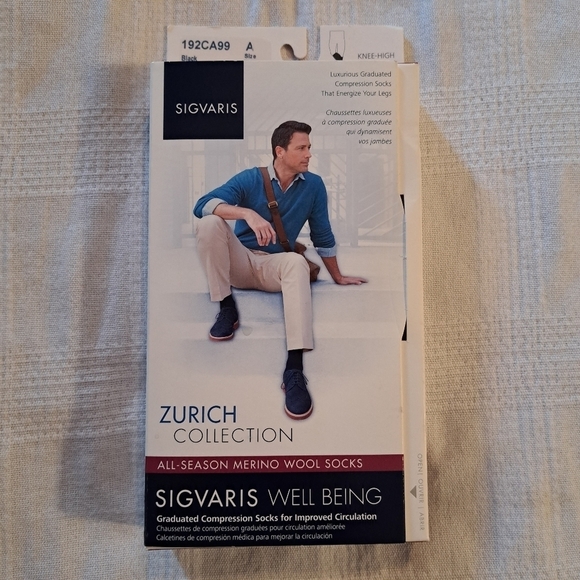 Sigvaris men's black merino wool compression socks 15-20mmHg NEW shoe size 6-8 - Picture 1 of 9
